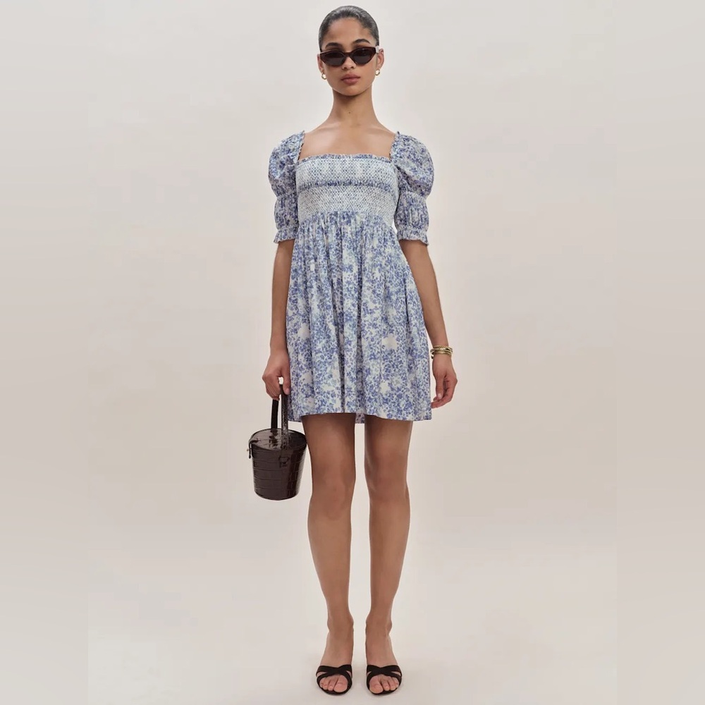 Reformation Dione Dress Maddie Blue Floral Puff Sleeve Mini Size 12